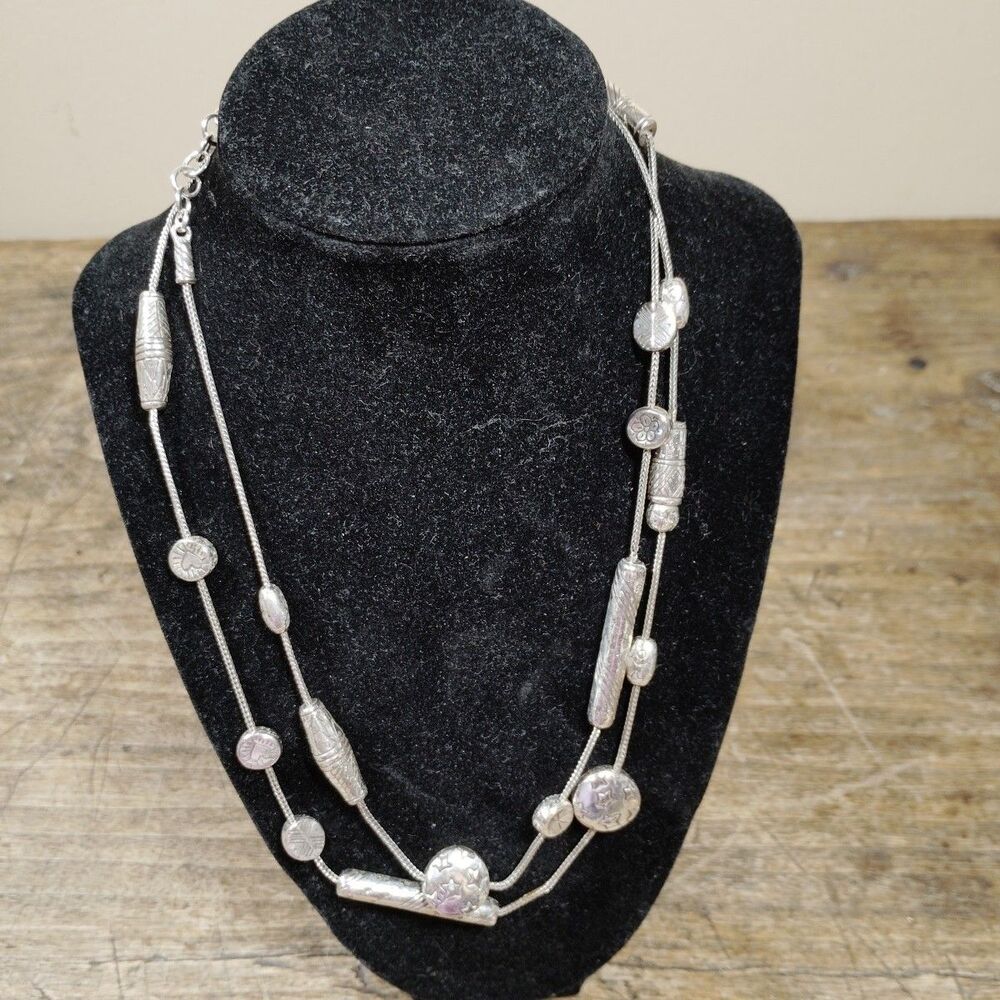Vintage Brighton Necklace Silver Tone Long Statement Beads Jewelry Excellent